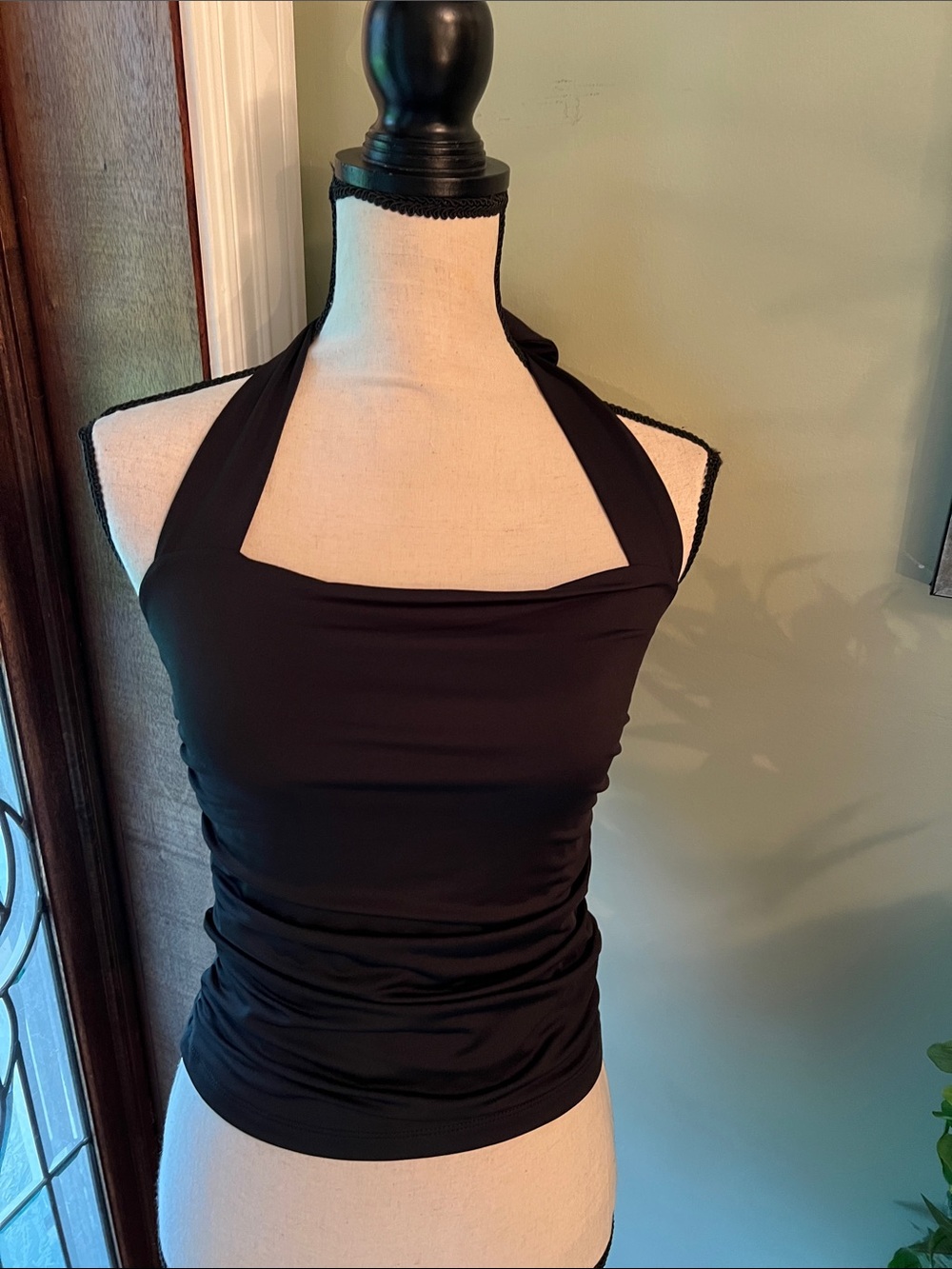 EVIE Black Halter Ruched Tank Top